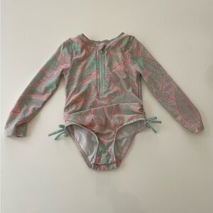 Target Cat & Jack Toddler Girl Tropical Rashguard Zip Swimsuit 3T